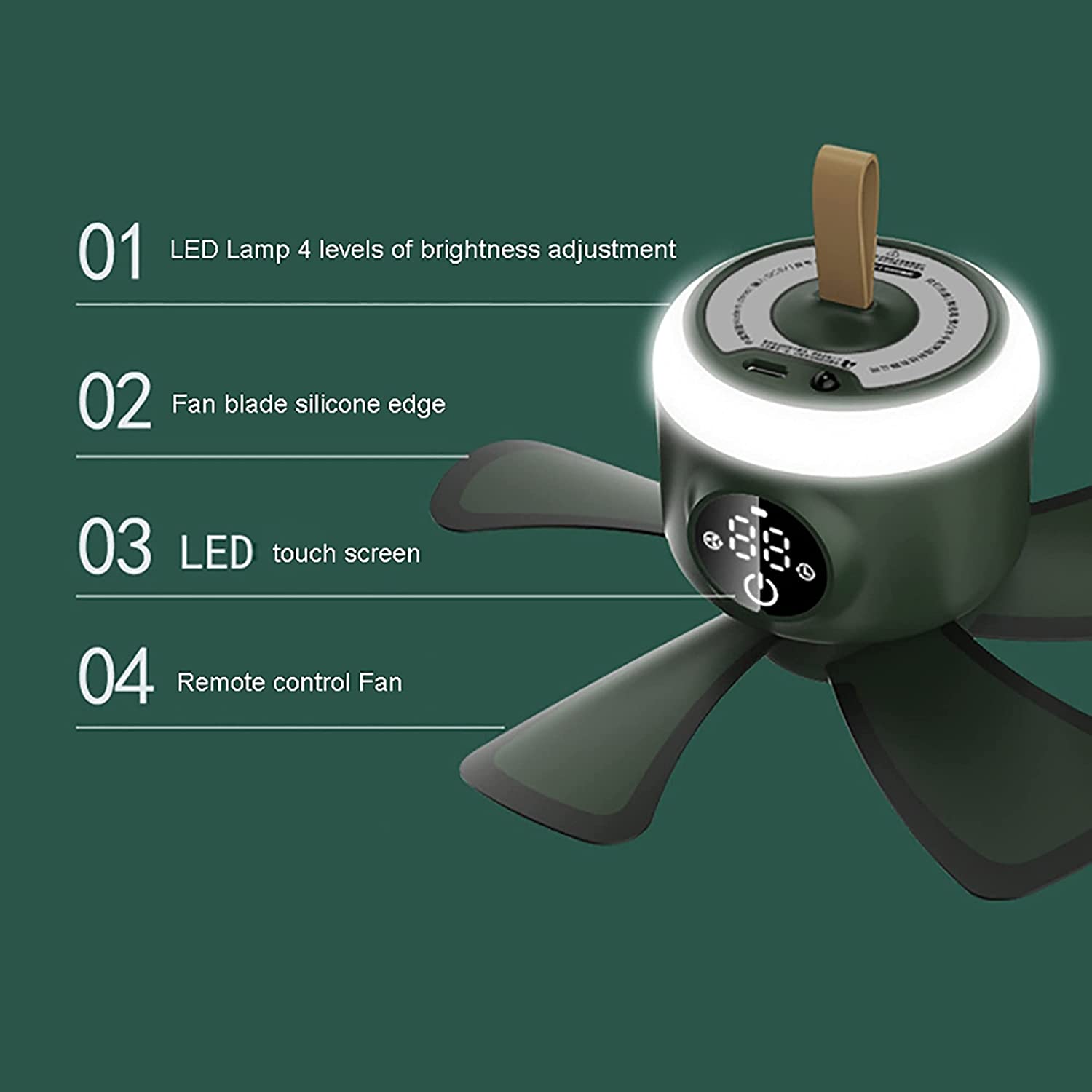 4 Speed Camping Fan with LED Light Remote control