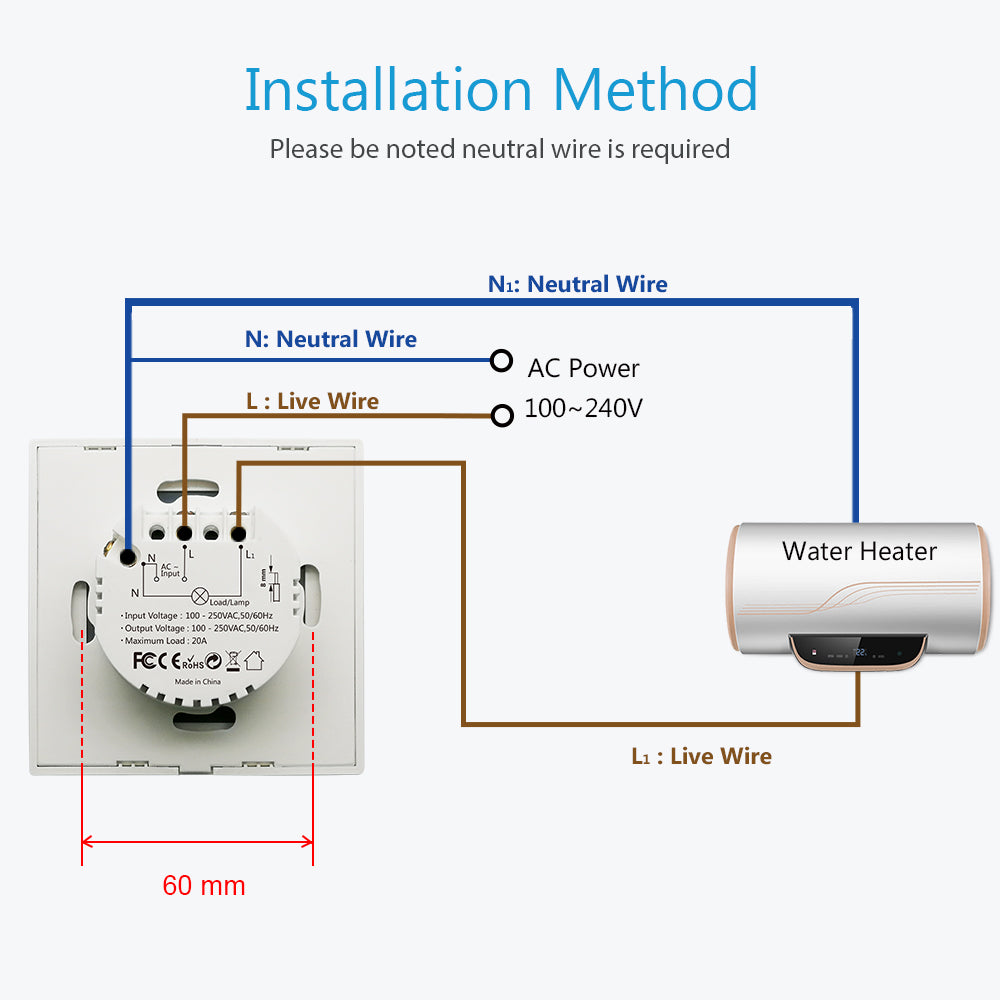 WiFi Smart Switch 20A for EU Boiler Water Heater