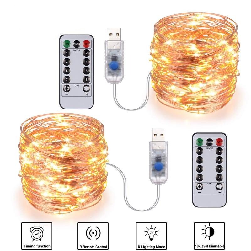 Festive outdoor copper string light 10m 20m remote control timing battery USB garden light for party Christmas decoration