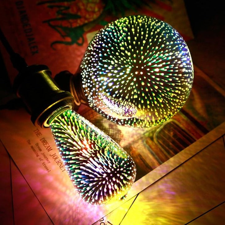 3D Colorful LED Edison Light Bulb E27 220V Vintage Fireworks Decoration Bulb ST64 G95 A60 Christmas Ampoule LED Lamp Lighting
