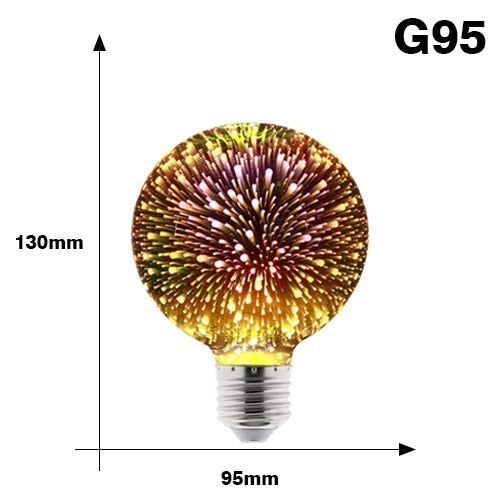 3D Colorful LED Edison Light Bulb E27 220V Vintage Fireworks Decoration Bulb ST64 G95 A60 Christmas Ampoule LED Lamp Lighting