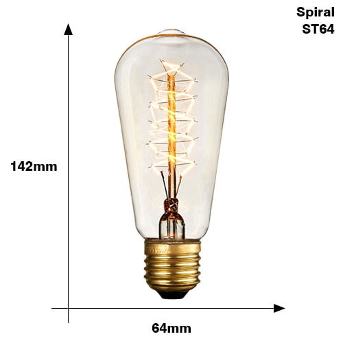 Retro Edison Light Bulb E27 220V 40W ST64 G80 G95 T10 T45 T185 A19 A60 Filament Incandescent Ampoule Bulbs Vintage Edison Lamp