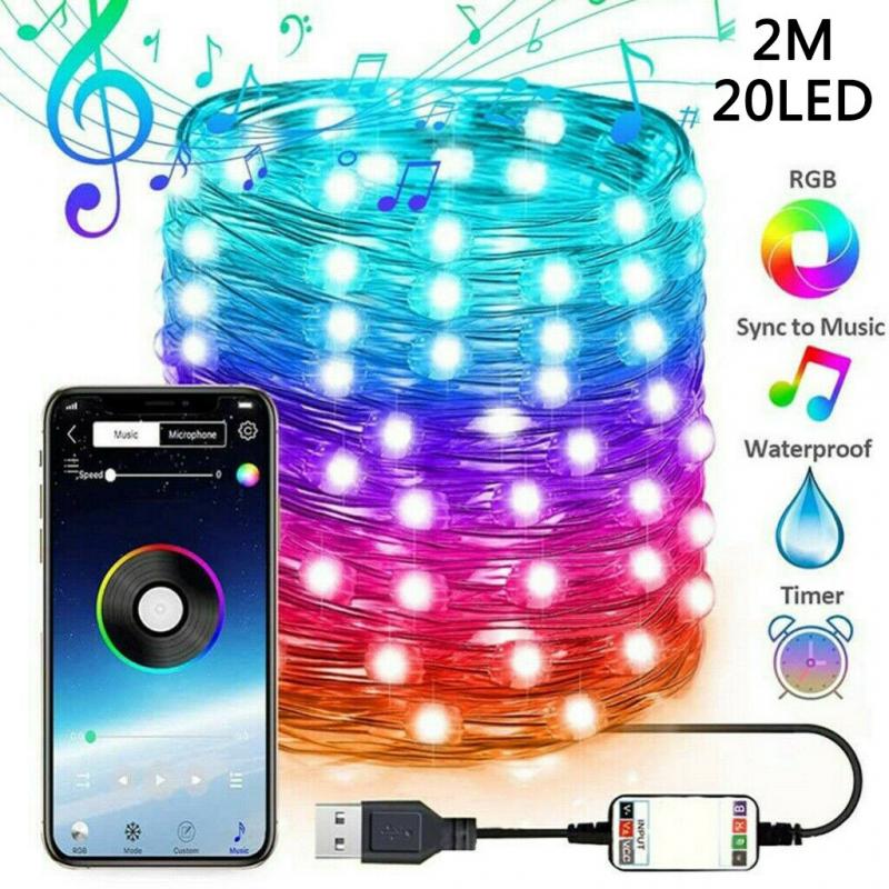 USB LED String Light Bluetooth App Control Copper Wire String Lamp Waterproof Outdoor Fairy Lights For Christmas Tree Decoration