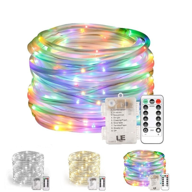 5/10M 50/100 LED Outdoor Tube Rope Strip String Light RGB Lamp Xmas Home Decor Christmas Lights-8 Mode Waterproof Garland