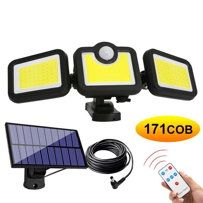 171 COB Solar LED Light Outdoor 3 Head Motion Sensor 270 Wide Angle Illumination Waterproof Lights Wall lamp for Garden Garage