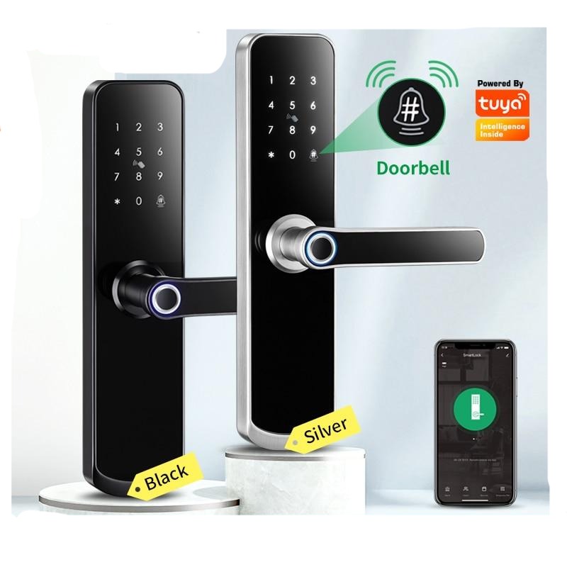 Waterproof Tuya smartlife Security Fingerprint Wifi Smart Door Lock With Door Bell For Home Apartment Hotel